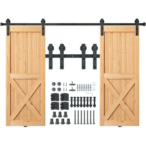 VEVOR Kit Ferramenta per Porta Scorrevole della Stalla, 244 cm Binario per Porta Scorrevole Adatto a Porta Doppia Larghezza 1,12-1,32 m Spessore 32-45 mm Carico 150 kg con Puleggia Silenziosa Forma I