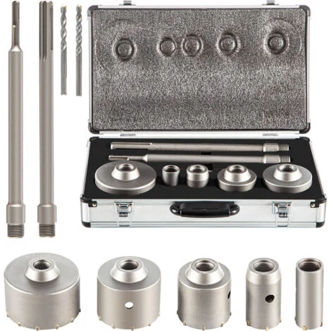 VEVOR Kit Sega a Tazza per Cemento, 30/40/65/80/100 mm Kit Frese a Tazza Set Punte per Trapano SDS Plus o SDS Max con Codolo da 300 mm per Mattoni, Calcestruzzo, Muro di Pietra, Muratura, Piastrelle