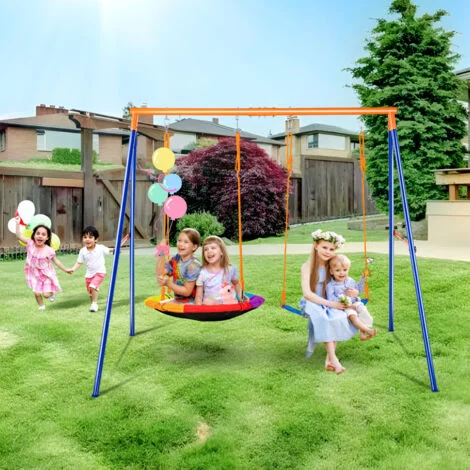 VEVOR Altalena da Esterno per Bambini, Capacita di 199,6 kg Altalena da Giardino con 1 Sedile da Altalena a Piattino, 1 Sedile da Altalena con Cintura, con Telaio ad A Resistente e Corda Regolabile