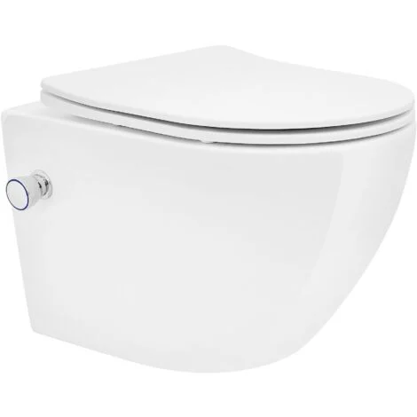 ECD Germany WC Sospeso a Muro Bianco Design in Ceramica Vaso con Funzione Bidet Corto senza Bordo e Sedile Duroplast Rimovibile Copriwater Soft Close Coprivaso Chiusura Rallentata a Parete da Bagno