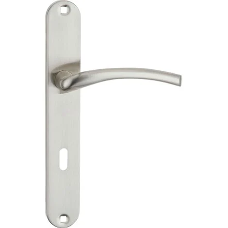 Maniglia per porta su piastra lunga, chiave, Agra Satin