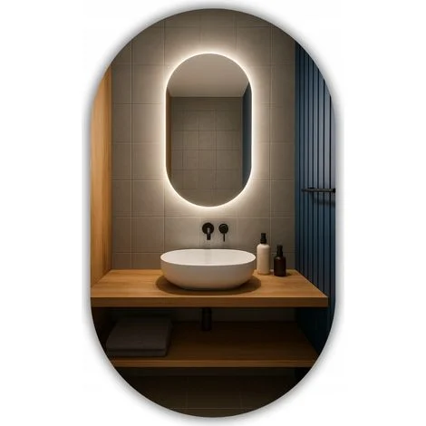 Specchio ovale LED 60x110 impermeabile IP65 appendibile verticale orizzontale LUNA