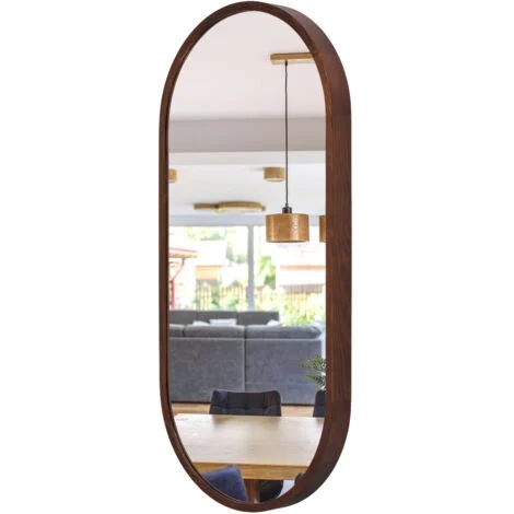 Specchio da bagno ovale da parete in legno LEJA NOCE 80x48 ELEGANTE