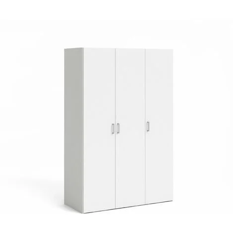 Dmora Armadio guardaroba a tre ante battenti con quattro ripiani interni e barra appendiabiti, colore bianco, Misure 115 x 175 x 49 cm, con imballo rinforzato