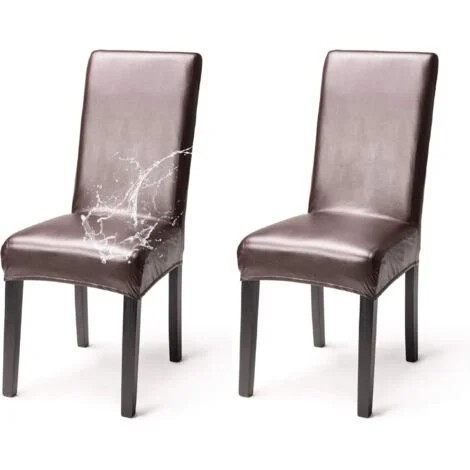 Set di 2 coprisedie in similpelle impermeabile, eleganti coprisedie elasticizzati con schienale alto per sala da pranzo, banchetti, matrimoni, feste, Natale, ristoranti, hotel, marrone