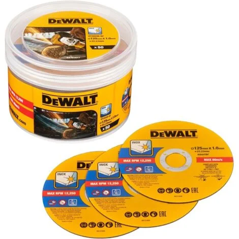 DeWALT Accessori - Set di dischi da taglio per acciaio inox 125x22,23 mm, 50 pz DT20598