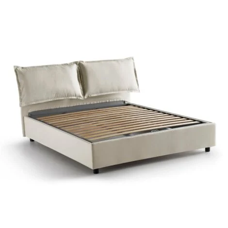 Talamo Italia Letto matrimoniale Deborah, Letto contenitore con rivestimento in tessuto, 100% Made in Italy, Apertura frontale, adatto per materasso Cm 160x190, Beige, con imballo rinforzato