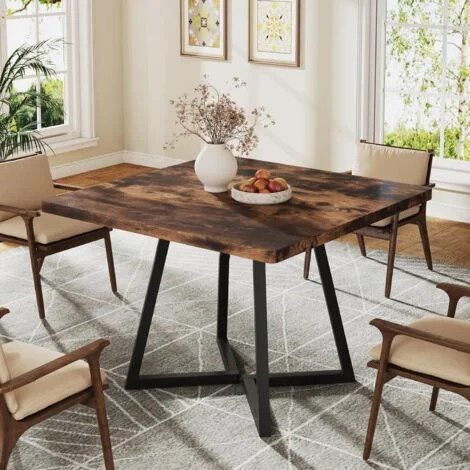 Tribesigns Tavolo da pranzo per 4 persone, stile industriale, robusto telaio in metallo, 80 x 80 x 75 cm, ideale per sala da pranzo, soggiorno o appartamento