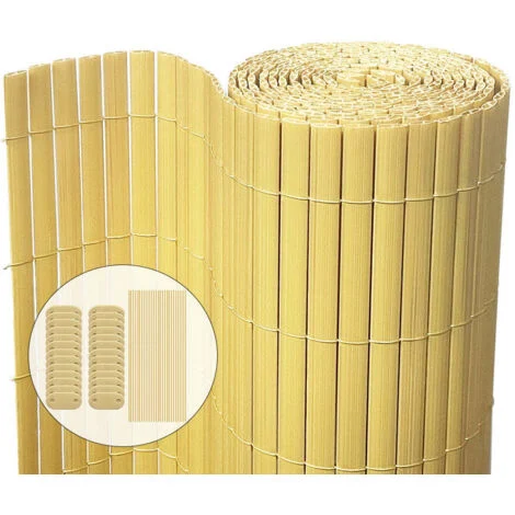 VOUNOT Canniccio PVC Frangivista Recinzione 80x300cm con Supporto Centrale, Arella Doppia Schermo Privacy, Bambù