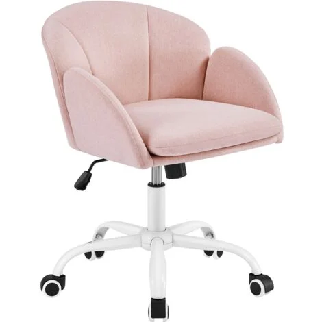 Yaheetech Sedia Ufficio Poltroncina Scrivania Cameretta in Tessuto Imbottita Reclinabile a Donodolo Altezza Regolabile con Ruote Girevole Portata 136 kg Struttura in Metallo Galvanizzato Rosa
