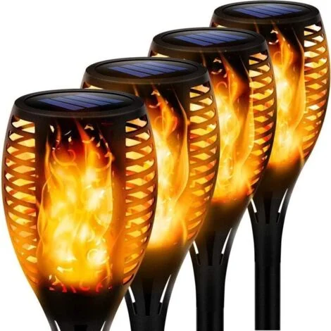 Torce solari per esterni, 12 luci a fiamma solare a LED, IP65 impermeabili, illuminazione solare a fiamma tremolante per giardino, patio, sentieri, prato - confezione da 4