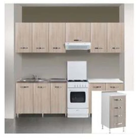 Kit cucina base 4 cassetti 40x50x85h top bianco frassinato finitura larice grigio - Salone