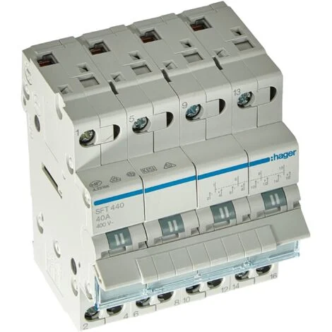Hager Sft440 – Commutatore 1 – 0 Di 2 Tetrapolare 40 A 4 Moduli Con Comune In Alto