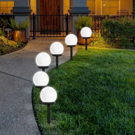 Set di 6 luci solari a globo per giardino esterno, bianco freddo, per illuminazione vialetti, diametro 10 cm (QXD-6pcs)