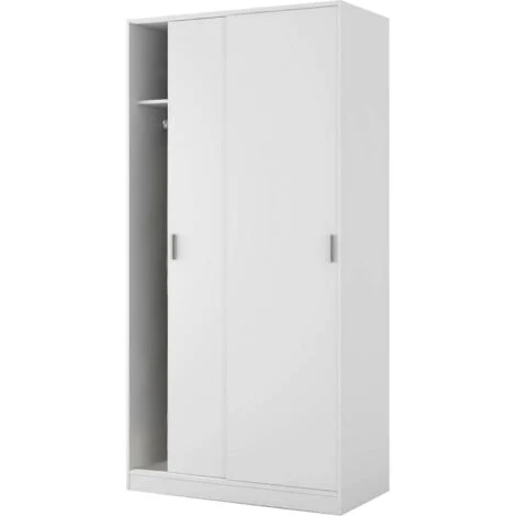 Dmora Guardaroba Lansing, Armadio per camera da letto a 2 ante scorrevoli, Mobile con ripiano e barra appendiabiti, cm 100x50h200, Bianco, con imballo rinforzato