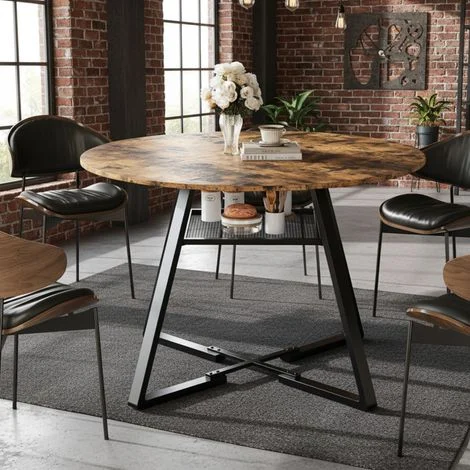 Tavolo da pranzo rotondo allungabile 120-140 cm - 4-6 persone - piano in MDF e metallo - ideale per cucina - soggiorno e sala da pranzo - Naturale