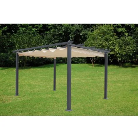 Pergola da Giardino 3x4 m in Alluminio Nero con Tetto Scorrevole Ecru - Domo Mea