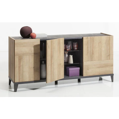 CREDENZA MOD. VITTORIA CM 180X45 H. 84 NERO PORTLAND E RIVIERA OAK