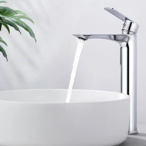 Rubinetto da bagno cromato ad altezza elevata, miscelatore lavabo bagno, rubinetto lavello con uscita alta, design moderno e funzionale per bagno