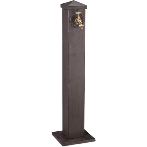 Fontana da giardino Relaxdays, squadrata, design vintage, con rubinetto, attacco da 3/4 di pollice, 91 cm, marrone