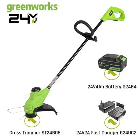 Greenworks Tagliabordi a batteria 24V 2Ah, TORQDRIVE™, per giardino e prato