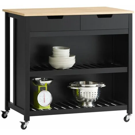 SoBuy Penisola Cucina Piano di Lavoro per Cucina con 2 cassetti a 2 Ripiani L100P60A94CM Nero FKW74-SCH
