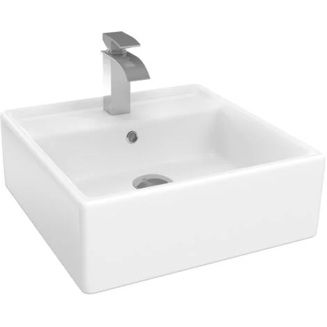 Lavabo quadrato in ceramica bianca L. 41 x L. 41 x H. 15,5 cm