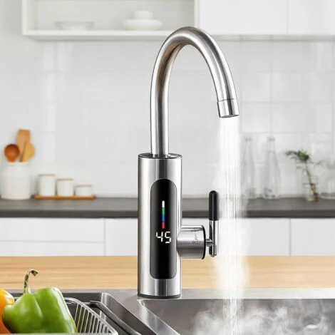 Rubinetto da cucina, Ultrixe Rubinetto elettrico scaldabagno istantaneo 220V, 3000W, display temperatura a LED, per cucina, giardino, bagno, roulotte, campeggio
