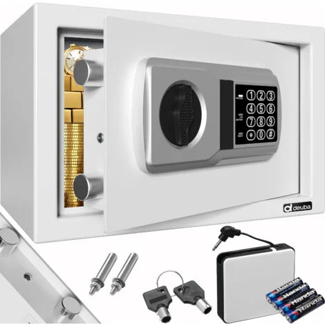 DEUBA® Cassaforte elettronica a combinazione con 4 batterie Cassetta sicurezza Hotel Ufficio Gioielli Codice di sicurezza Argento