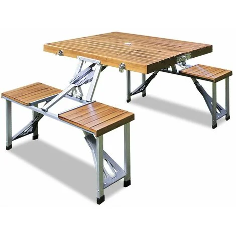 Deuba Tavolo da campeggio a valigetta pieghevole piano tavolo in legno con sedie picnic giardino esterno mare spiaggia