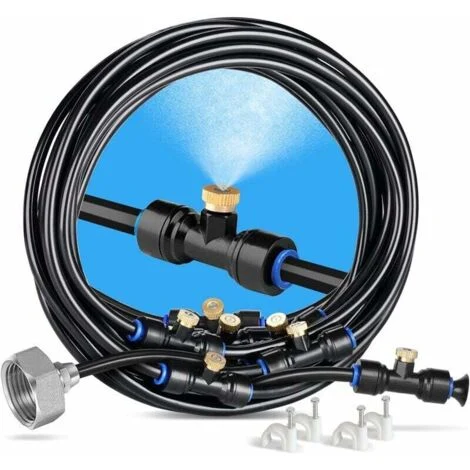 Nebulizzatore per esterni, nebulizzatore per terrazze da 8 m con 7 ugelli per nebulizzazione + 2 ugelli di ricambio + 1 adattatore (ottone, 3/4) Nebulizzatore per patio, giardino, serra, trampolino pe
