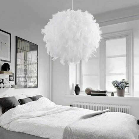 Lampadario industriale antico E27 Lampada a sospensione a piume globali, plafoniera moderna in stile nordico con paralume in piume Decorazione per la casa, soggiorno, sala da pranzo (S, bianco) Lampad