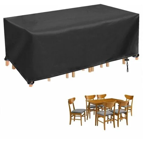 Copri tavolo e sedia da giardino, Copri soggiorno rettangolare impermeabile da esterno, Copri tavolo da esterno, Robusta copertura protettiva Oxford, 280 x 204 x 106 cm, Nero