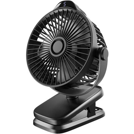 Mini ventilatore portatile USB con clip, 4000 mAh silenzioso, telecomando, display LED, 5 velocità, rotazione a 360°, ventilatore da tavolo ricaricabile per ufficio, casa, campeggio, passeggino
