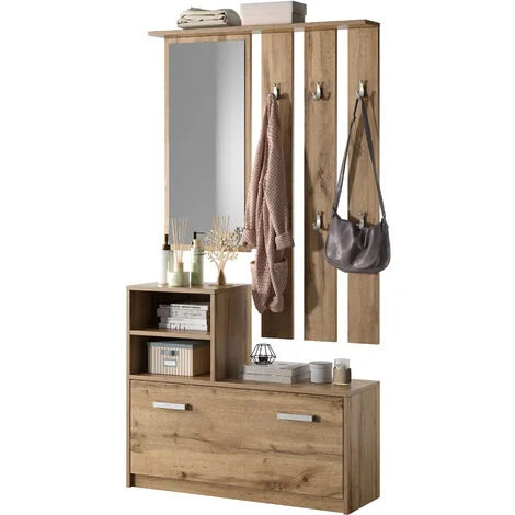 Selsey YESFIR - Set Arredo Ingresso / Mobile Ingresso Minimalista / Scarpiera e Appendiabiti per Corridoio / Quercia Dorata
