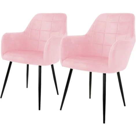 ECD Germany Set 2 x Sedia da Pranzo Rosa Poltrone Imbottite in Velluto - Stile Design Retro Vintage Scandinavo - Gambe in Metallo - per Sala da Pranzo Soggiorno Cucina o Ufficio