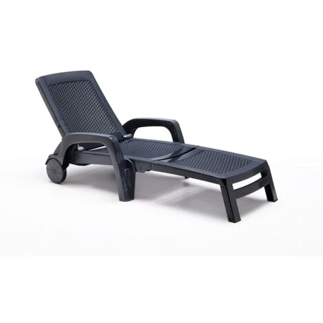 Bica Lettino Prendisole Miami Antracite Pieghevole Impilabile Con Ruote 70x190x46 Cm