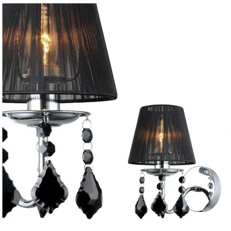 Italux Cornelia - Applique Cromo, Nero 1 Luce con Paralume Tessuto Nero, attacco E14