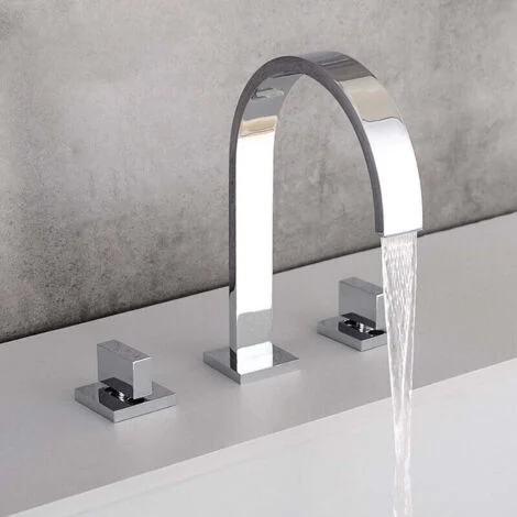 Set di rubinetti per lavabo a 3 fori, corpo in ottone separato, design a due maniglie, modello B argento.