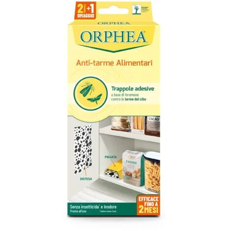 Orphea, Antitarme Alimentare, Elimina le Farfalline del Cibo e ne Previene lo Sviluppo, Senza Insetticida, Inodore Azione Naturale, 3 Trappole Adesive