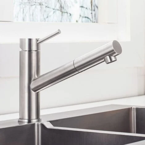 ONECE Rubinetto Cucina con Doccetta Estraibile, Miscelatore Monocomando per Lavello Girevole a 150 °, Rubinetti in Acciaio Inox 304 Spazzolato, Acqua Fredda e Calda, Aeratore Rimovibile