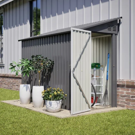 Casetta da giardino addossata 242 x 124 x 192 cm con porta chiudibile a chiave, 2 prese d'aria, tetto spiovente, metallo antracite
