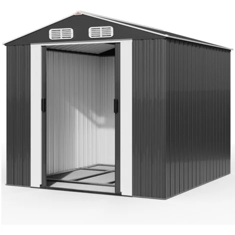 GARDEBRUK® Gerätehaus XXXL 315x260x180 cm inkl. 4 Haken 8m² mit Fundament Schiebetür Metall Anthrazit Gartenschrank Geräteschuppen Gartenhaus 15m³