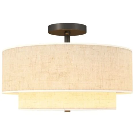 Plafoniera con paralume a doppio strato, effetto lino, colore bianco sporco, 4026 cm (lampadina non inclusa)