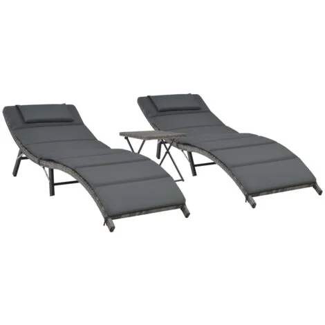 vidaXL Set Lettini da Giardino 3 pz Pieghevoli in Polyrattan Grigio
