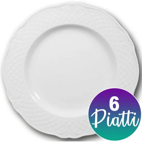 6 PIATTI PIANI MALAGA IN CERAMICA BIANCHI 26 CM