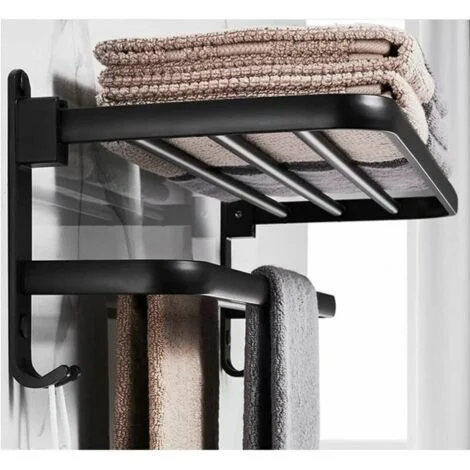 Portasciugamani da bagno Ulisem, mensola portaoggetti pieghevole da parete, in alluminio spaziato, portasciugamani da bagno a parete (40 cm, nero)