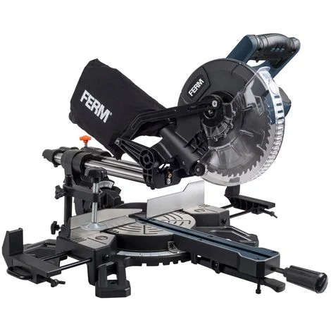 FERM Troncatrice Radiale 1500W, Ø 210mm con laser. Include lama 48T TCT, 2 barre estendibili e una connessione aspirapolvere