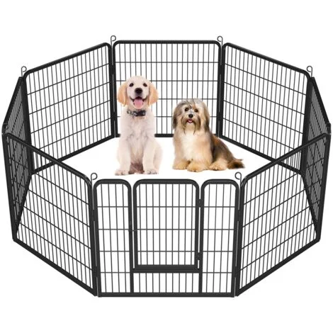 Yaheetech Recinto per Cani Cuccioli Coniglio Giardino 8 Pannelli 80 x 80 cm in Metallo Nero