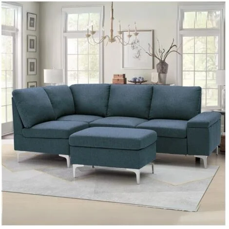 Divano angolare sinistro tessuto grigio Dina con bracciolo porta oggetti 218X172X87H